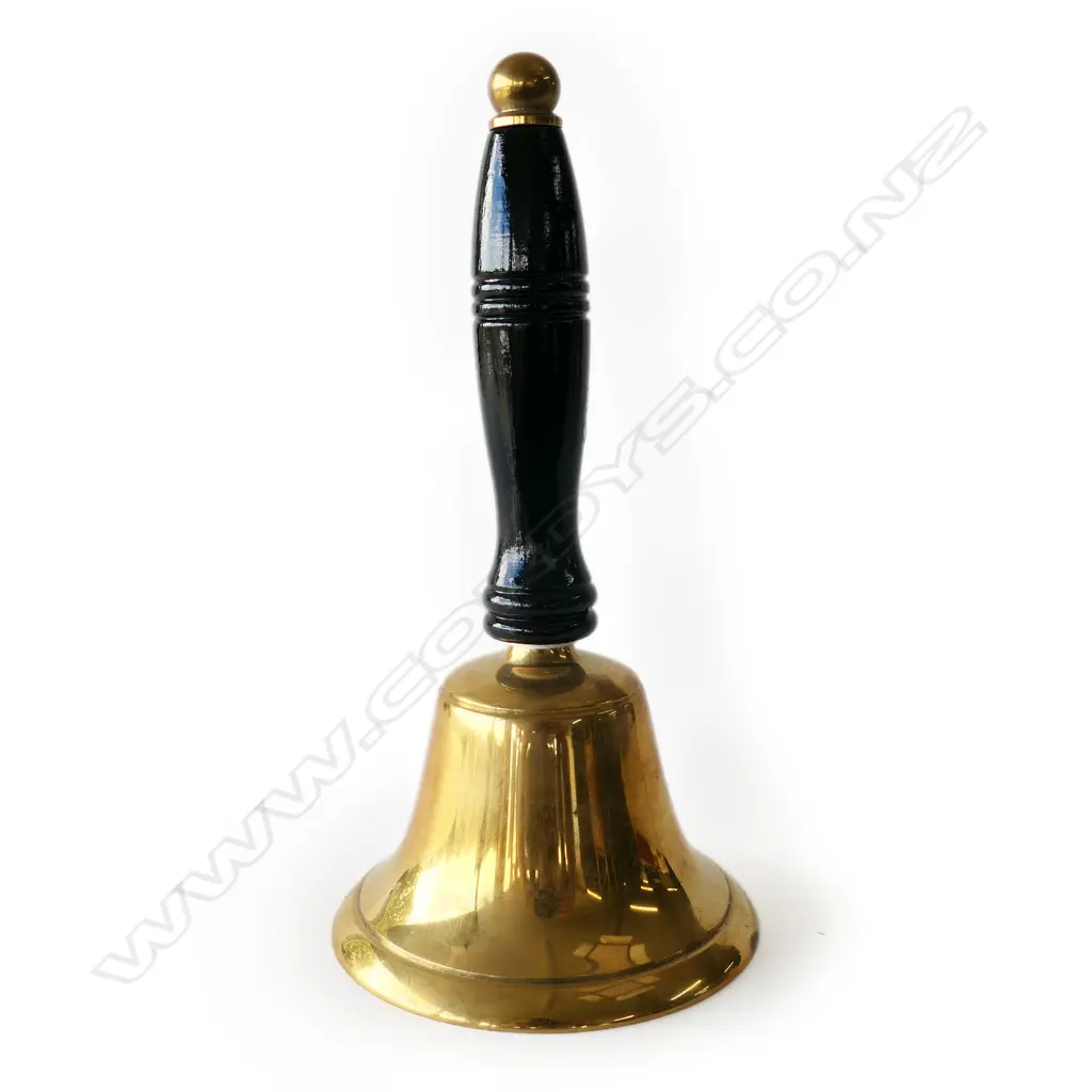 BRASS HAND BELL, WOODEN HANDLE,  H. 200MM Image 1++