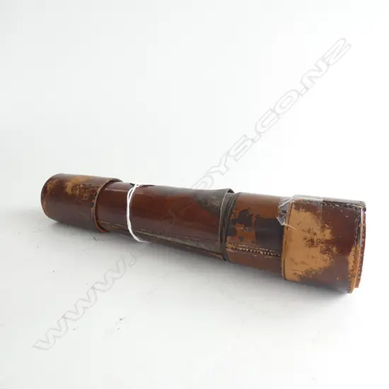 BRASS & LEATHER CASED VINTAGE MONOCULAR L. 232MM