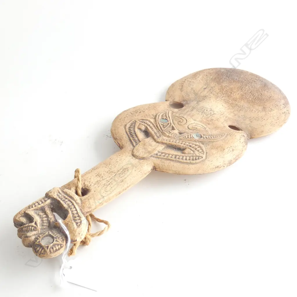 REPLICA WHALEBONE KOTIATE, 350mm, DECORATIVELY CARVED 1 SIDE, EX MIKE HIGGS COLLECTION Image 1++