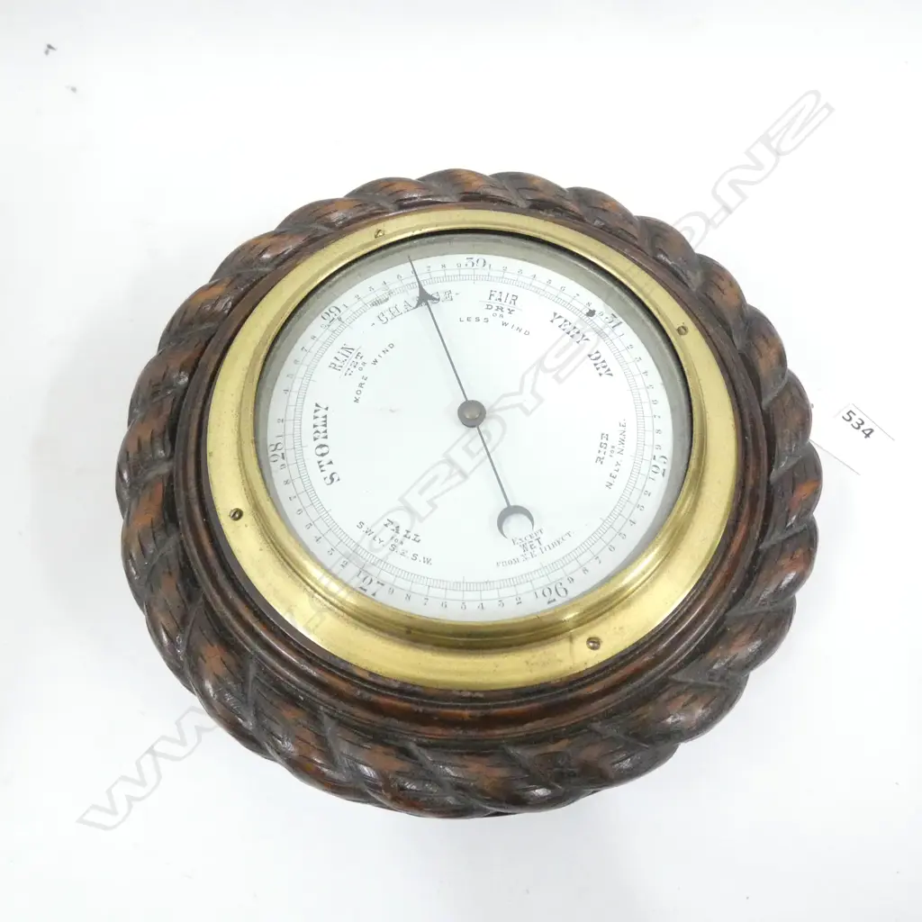ENGLISH CARVED OAK "ROPE PATTERN" BAROMETER  DIA  210MM Image 1++