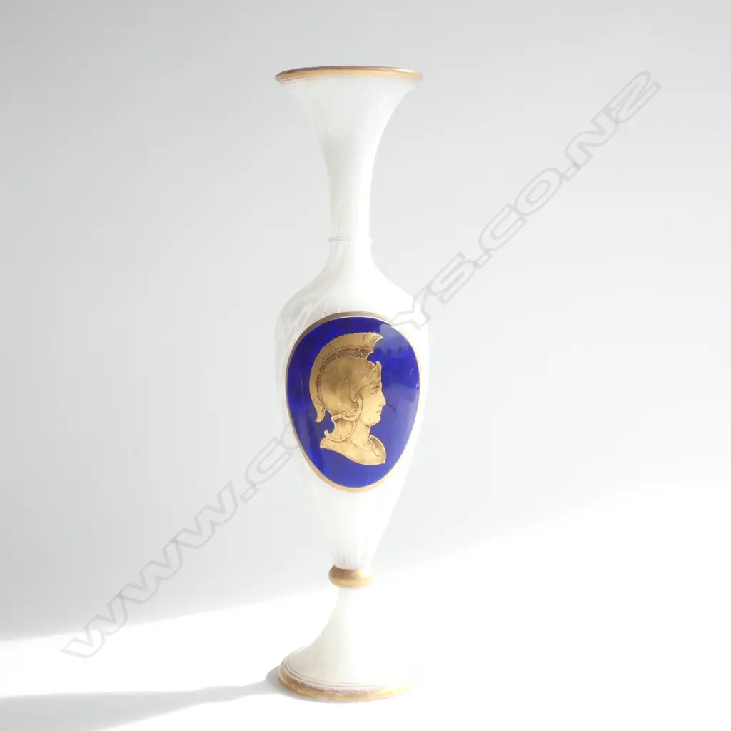 TALL VENETIAN WHITE GLASS VASE GILT ROMAN WARRIOR H.380mm Image 1++