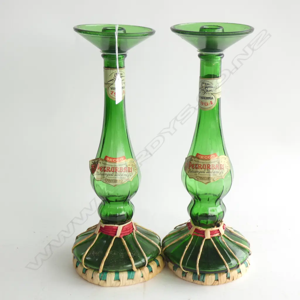PR GREEN GLASS BOTTLE CANDLESTICKS H.360mm Image 1++