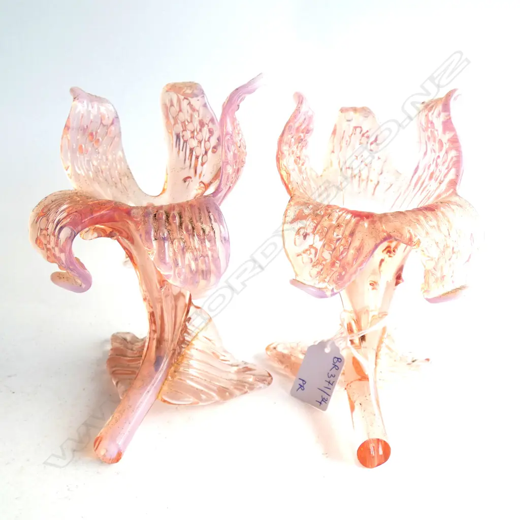 PR PINK VASELINE GLASS TRUMPET VASES H.165mm Image 1++