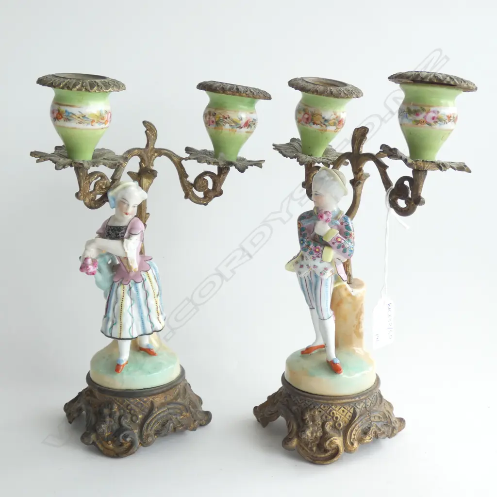 PR PORCELAIN & BRASS CANDLESTICKS H.250mm Image 1++