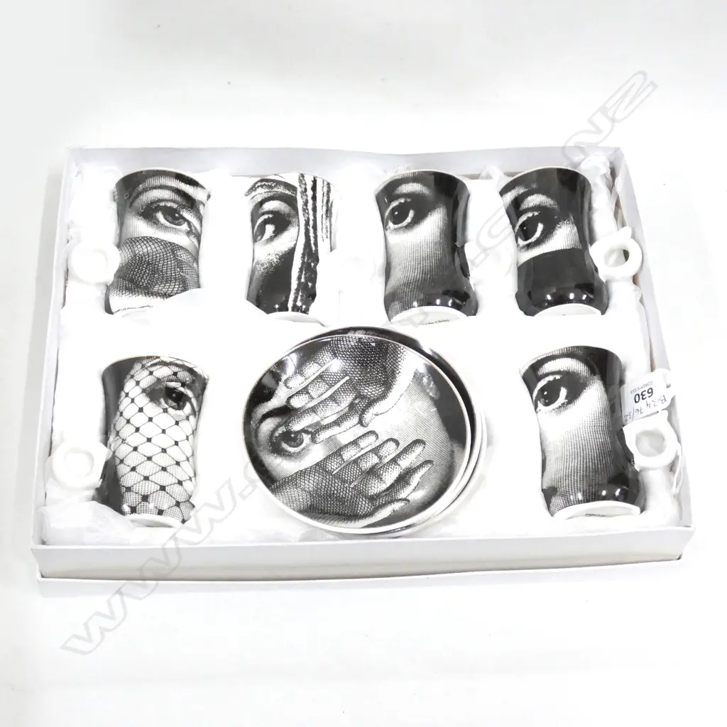 FAUX FORNASETTI STYLE COFFEE SET, CASED Image 1++