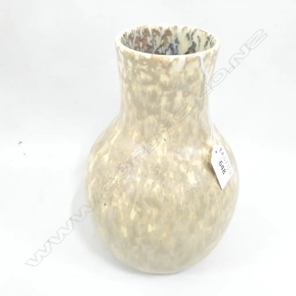RUSKIN STUDIO VASE with MOTTLED TAN GLAZE, IMPRESSED MARK. H.225mm Image 1++
