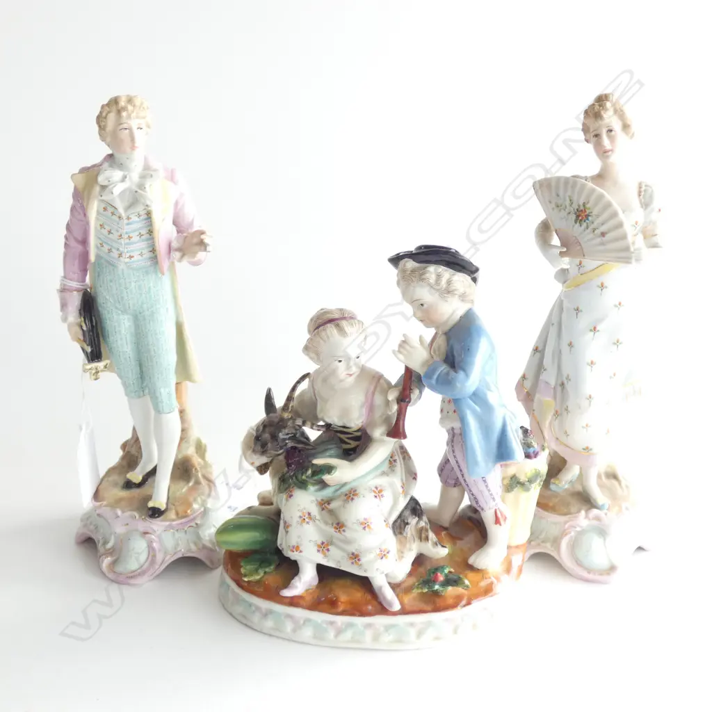PR 19thC GERMAN FIGURINES BEAU & COMPANION AF + GERMAN HARD PASTE ROMANTIC FIGURAL GROUP Image 1++