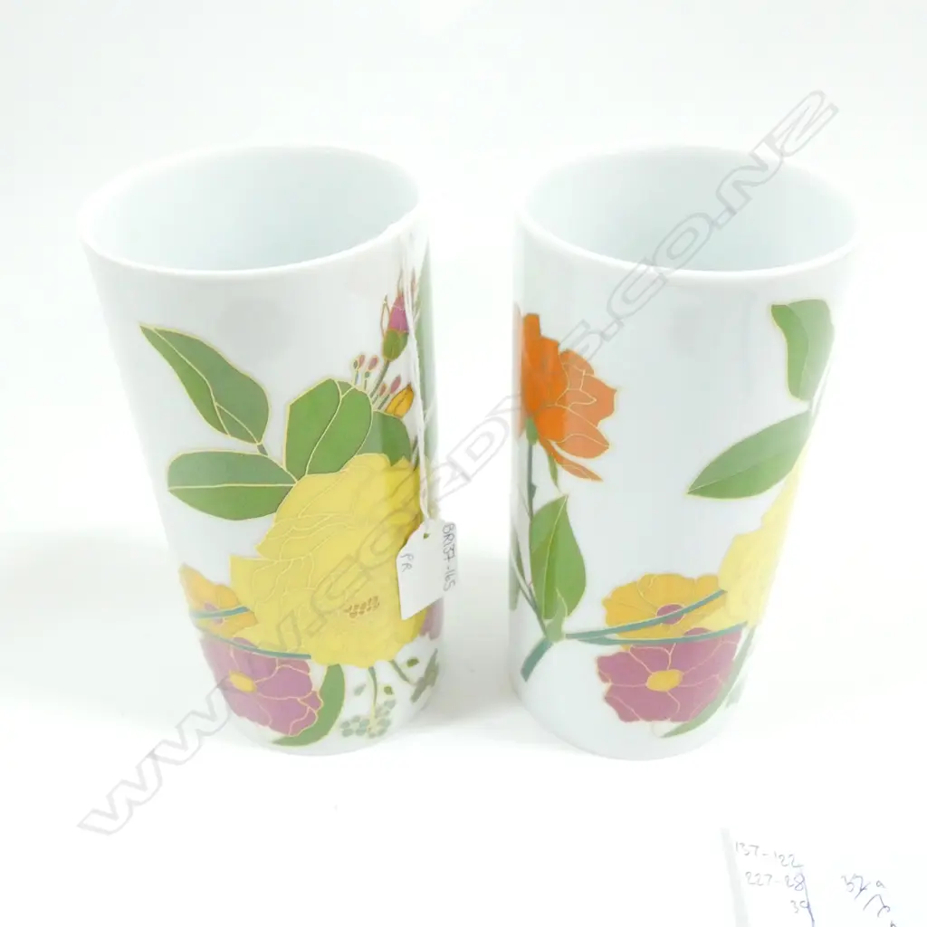 PR MED ROSENTHAL STUDIO LINE ENAMEL FLORAL PATTERN VASES H. 185MM Image 1++
