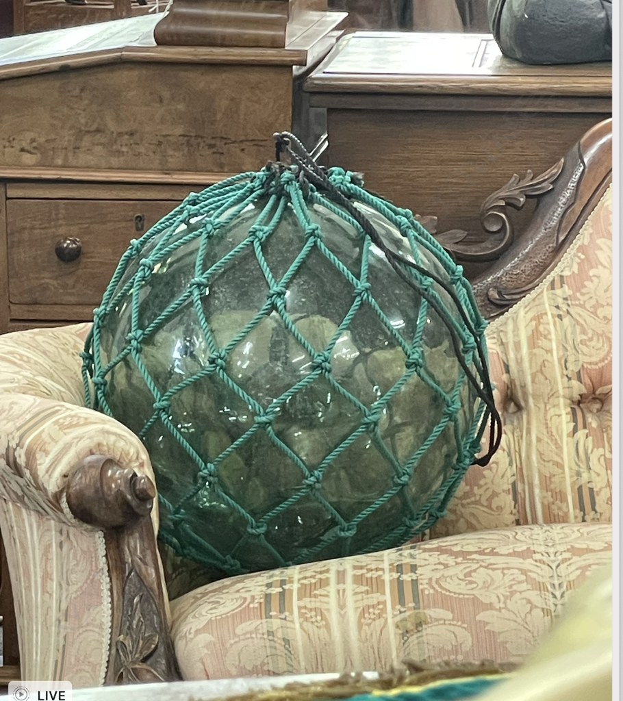 OLD GLASS LARGE FISHING FLOAT WITH NETTING Image 1++