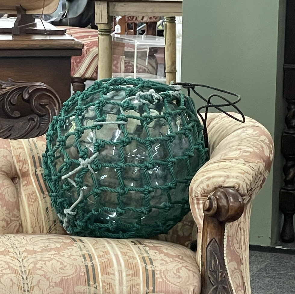 OLD GLASS LARGE FISHING FLOAT WITH NETTING Image 1++