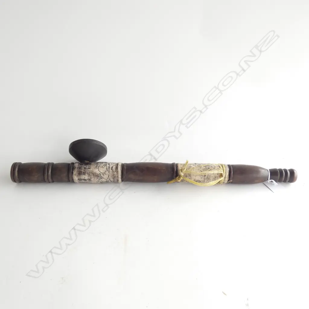 OLS STYLE CHINESE WOOD & BONE CARVED OPIUM PIPE L.470mm Image 1++