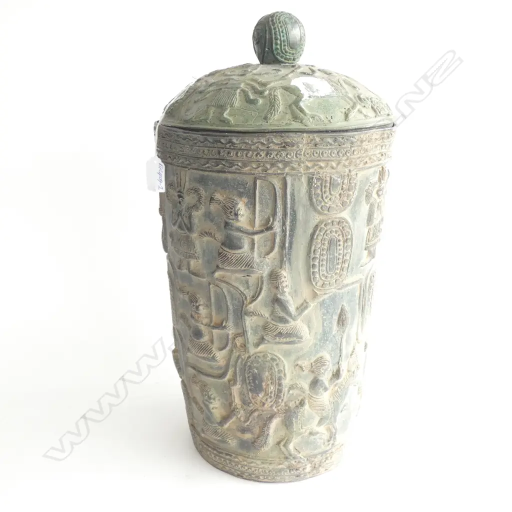 LGE BRONZE LIDDED VESSEL RELIEF FIGURES H.490mm. Image 1++