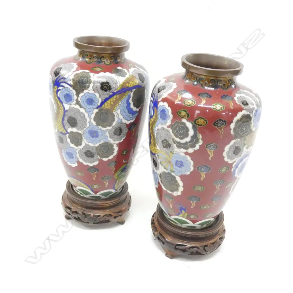 PR OF CLOISONNE VASE ON STANDS H 150 MM  Image 1++
