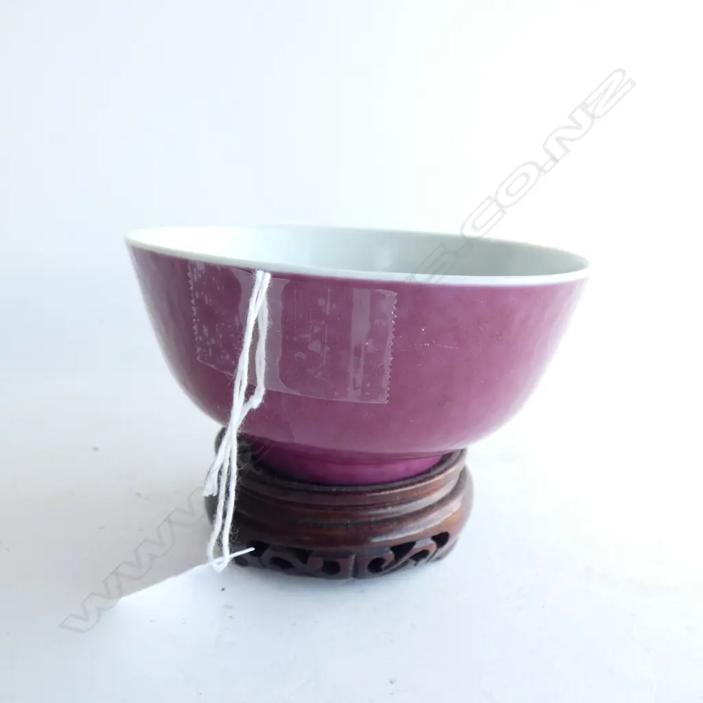 CHINESE TONGZHI PERIOD PEACH BLOOM RICE BOWL ON STAND 115mm dia... Image 1++