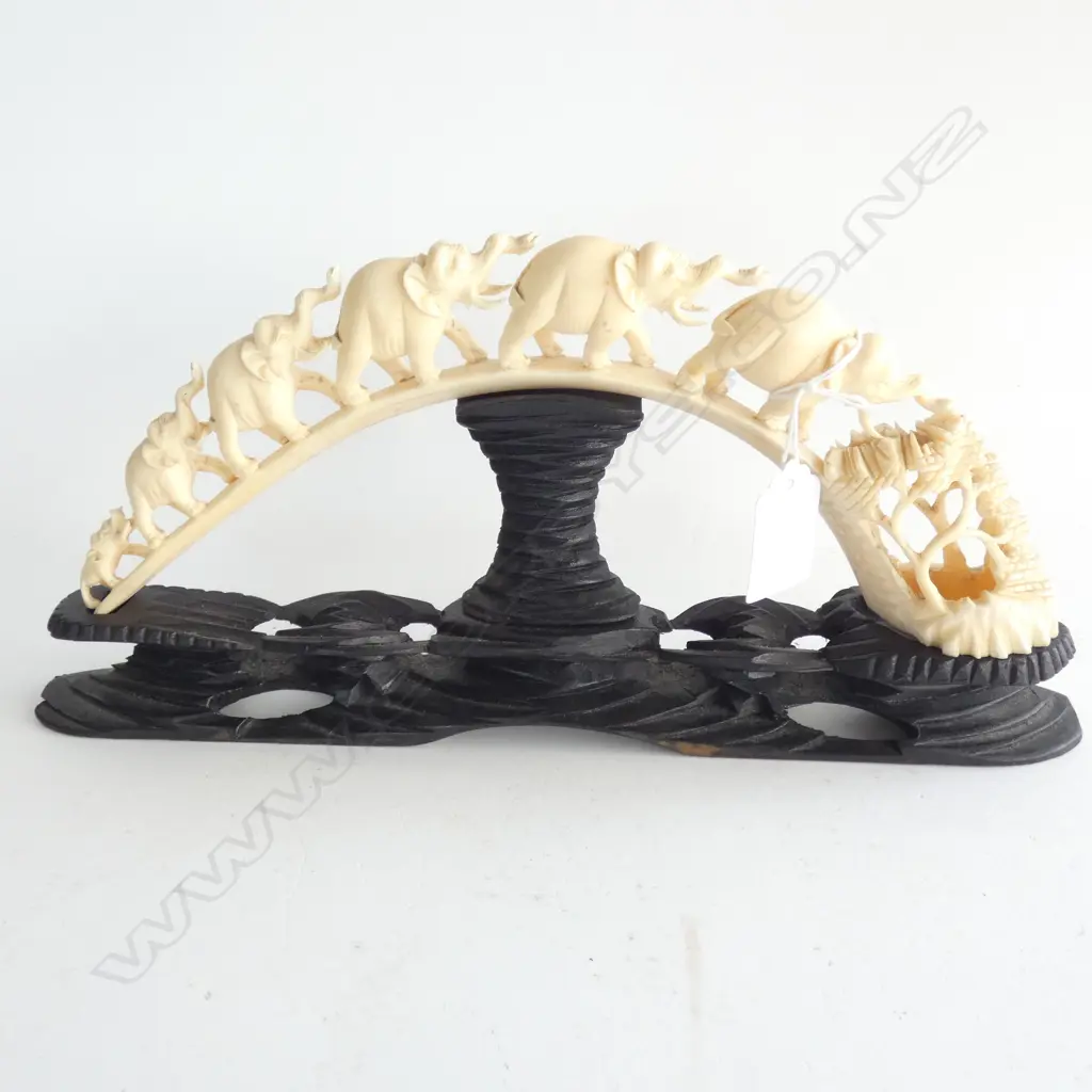 OLD MARINE IVORY CARVED ELEPHANT BRIDGE L.295mm... Image 1++