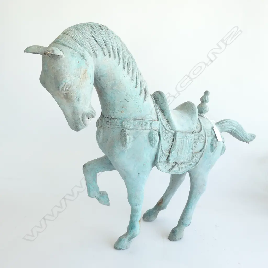 CHINESE BRONZE TANG DYNASTY STYLE HORSE w SADDLE & TRAPPINGS. 600 x 420mm Image 1++