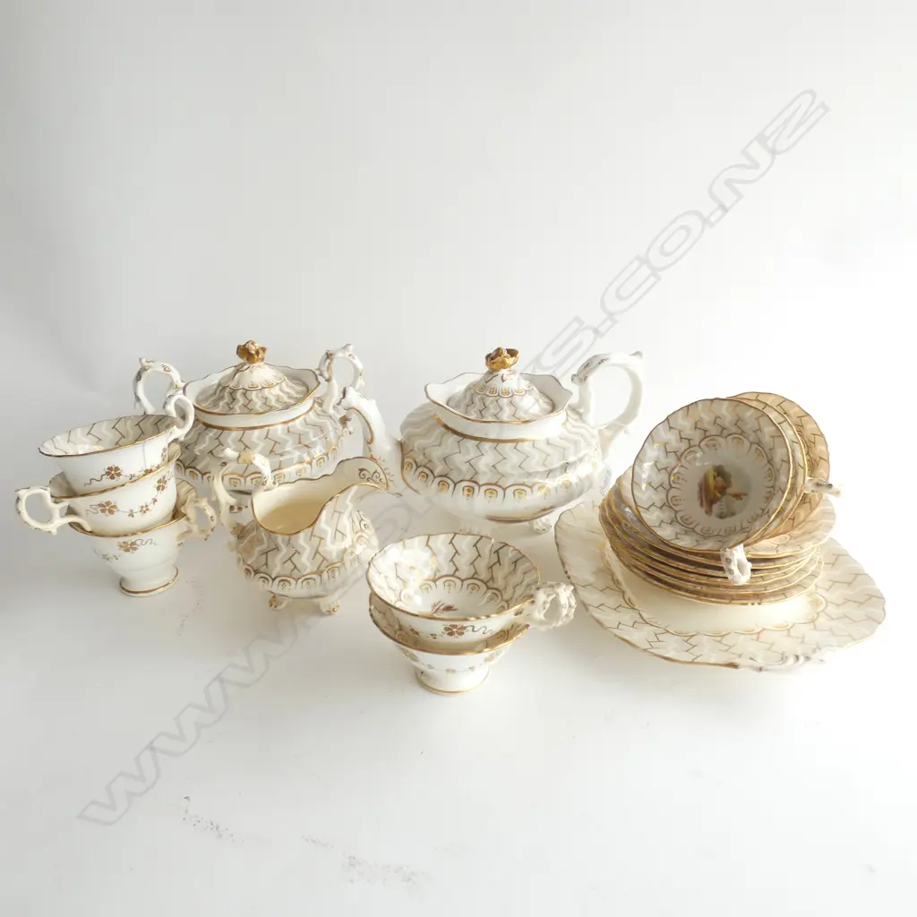 AN EARLY VICT HAND PAINTED PART TEA AND COFFEE SERVICE FAULTS Image 1++
