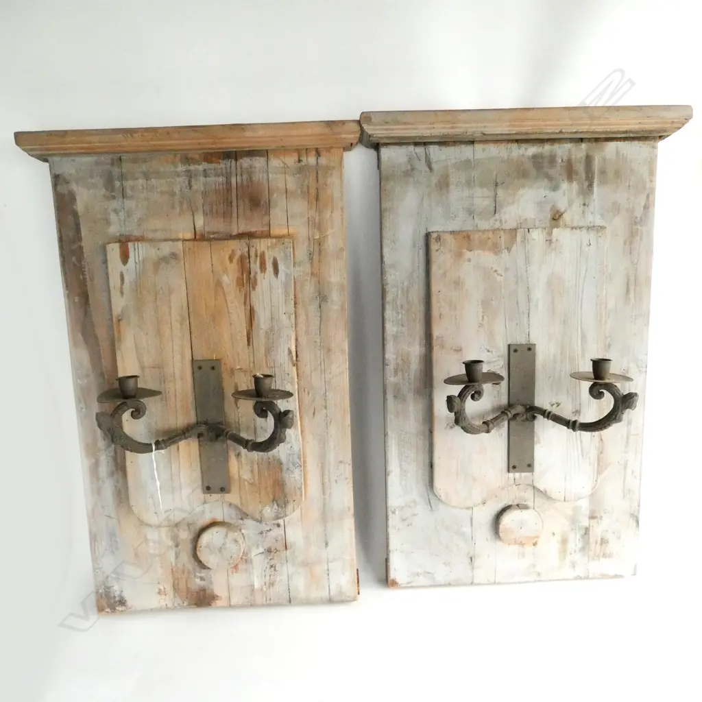 PAIR OF WOOD AND METAL CANDELABRA Image 1++