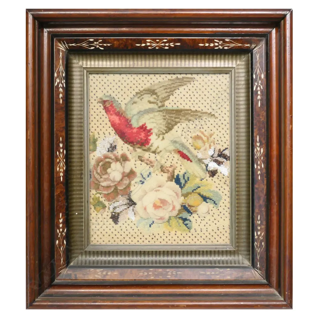 A 19thC stumpwork embroidery, enhanced with beadwork. Image 1++