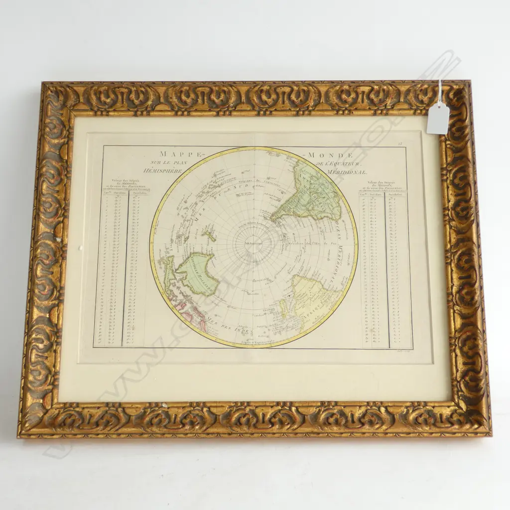MAPPE MONDE - 18thC HAND COLOURED COPPERPLATE MAP OF SOUTHERN HEMISPHERE Image 1++