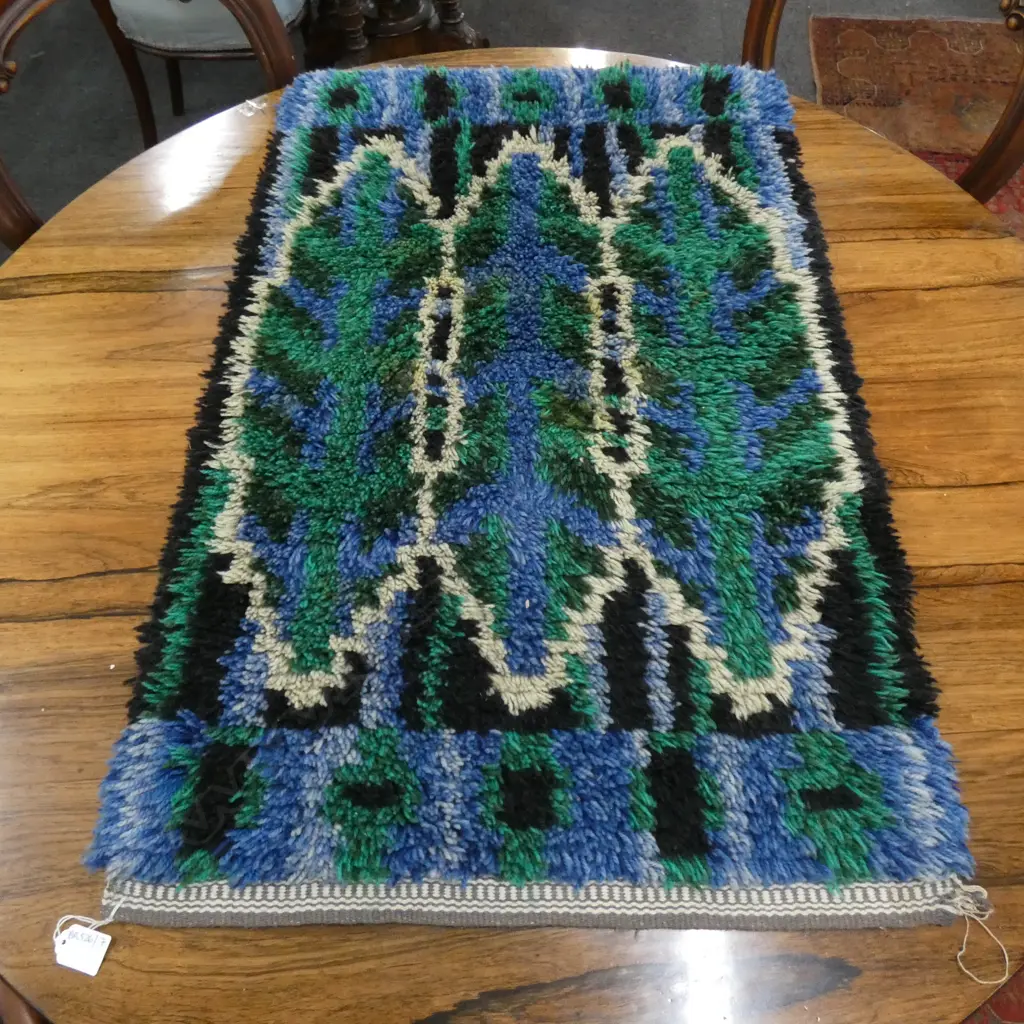 HAND KNOTTED WOOL PILE RETRO SWEDISH RYA RUG 960x600mm Image 1++
