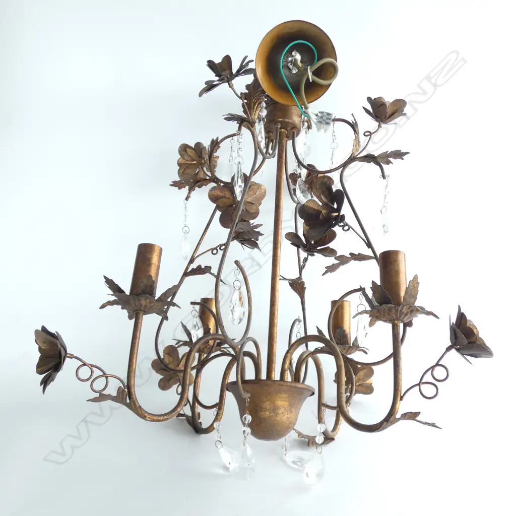 GILT FINISH METAL FLORAL 4 LIGHT CHANDELIER H.600mm Image 1++