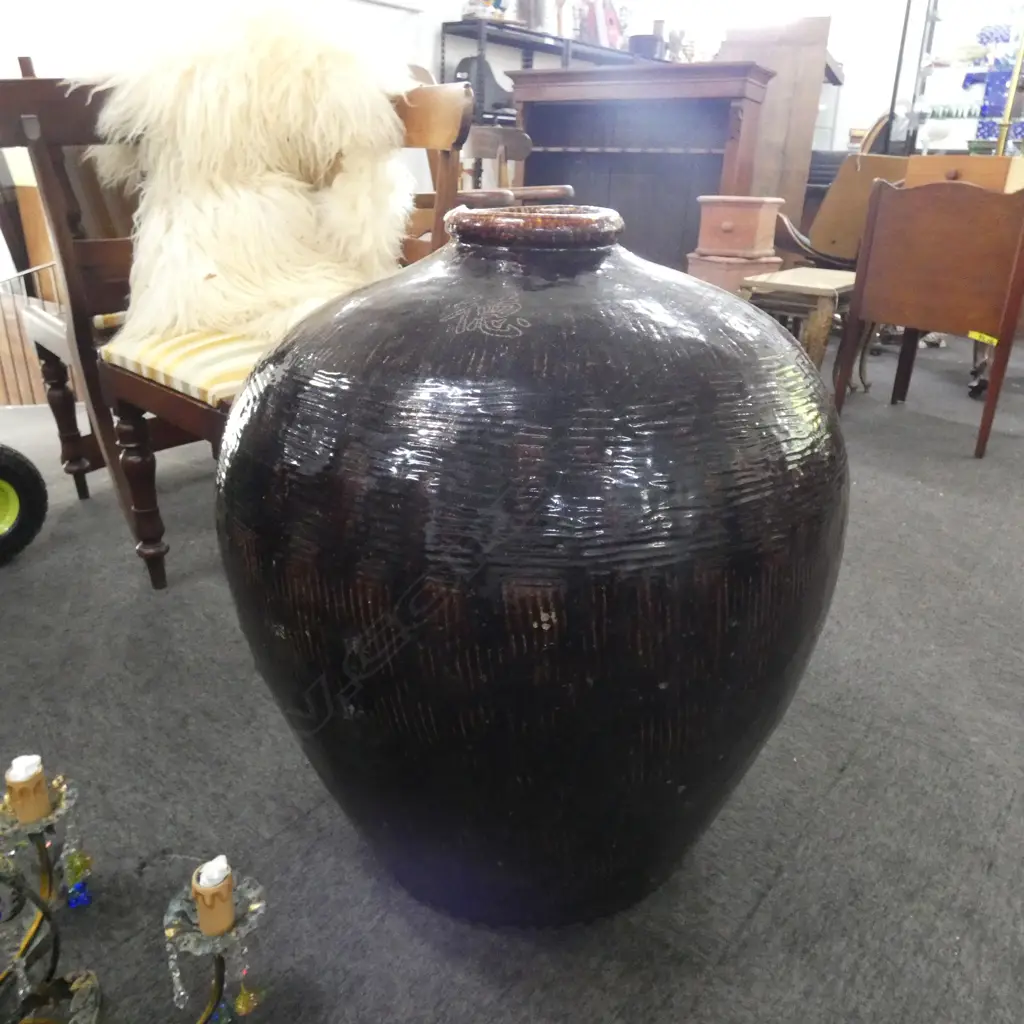 VERY LARGE ORIENTAL BLACK GLAZED FLOOR VASE H.700mm Image 1++