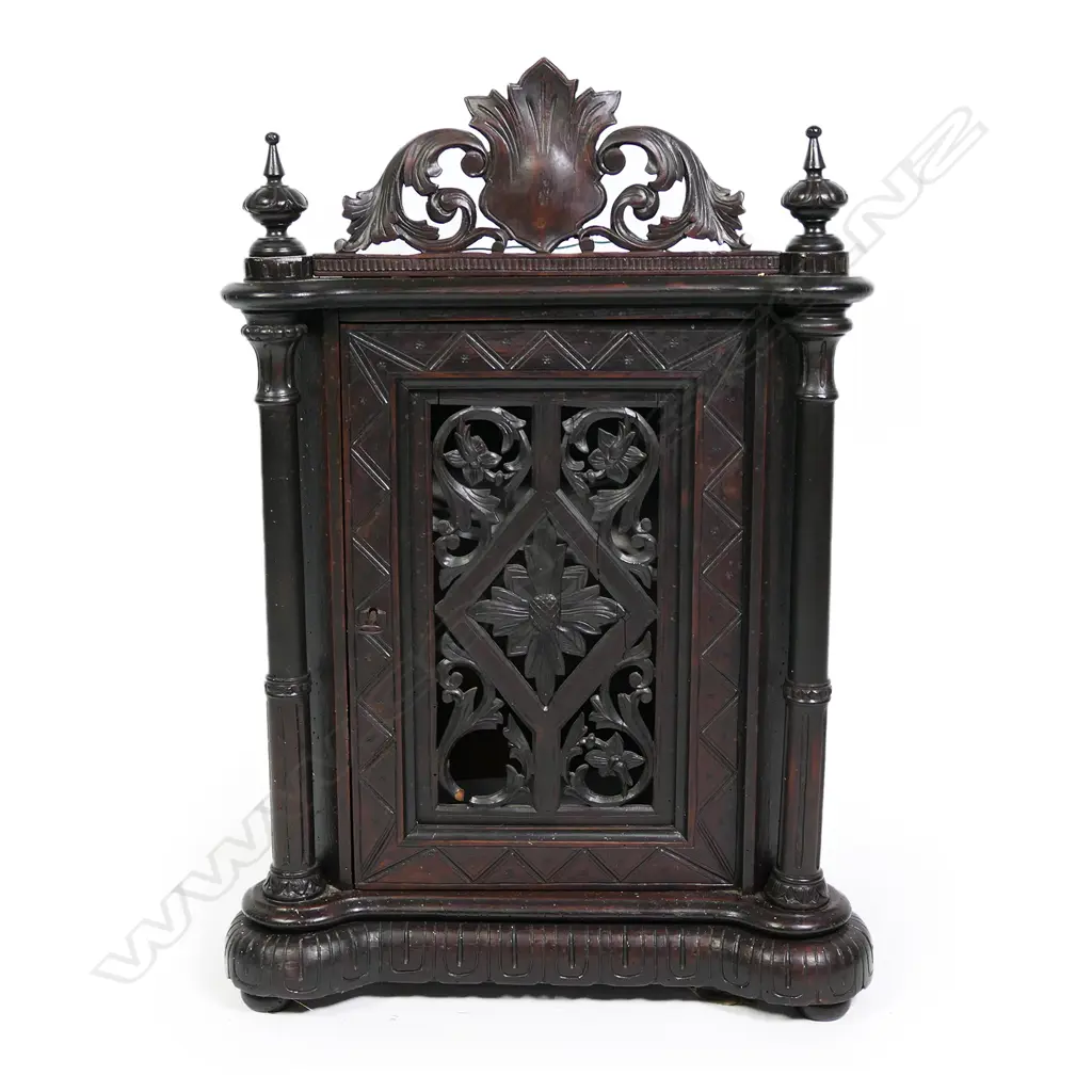 WOODEN CABINET - SIDE COLUMNS/CARVED CUT OUT DOOR, 650 X 420MM, AF... Image 1++