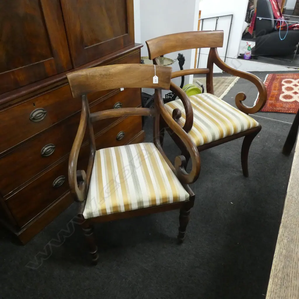 TWO REGENCY / Wm.IV MAHOGANY SCROLL ARM CARVER CHAIRS Image 1++