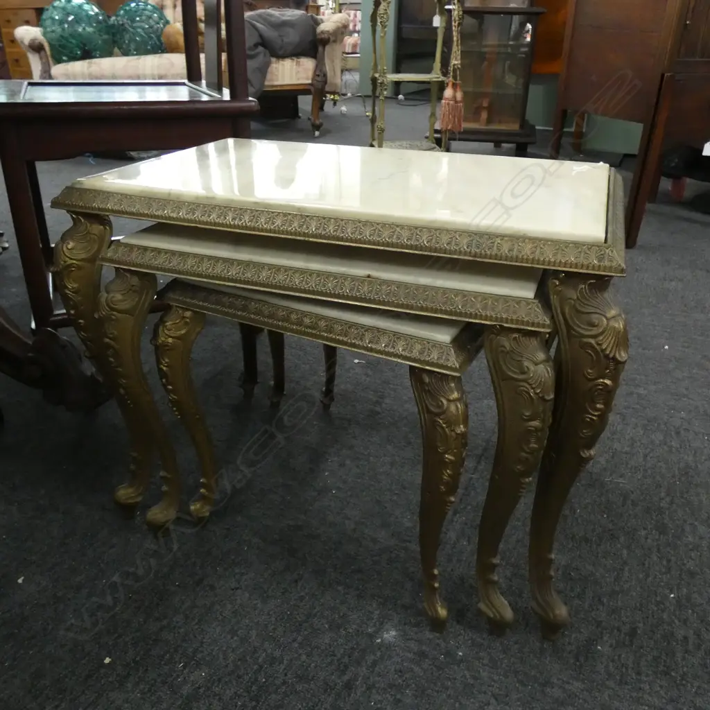 3 BRASS & MARBLE NESTING TABLES 550x360mm Image 1++