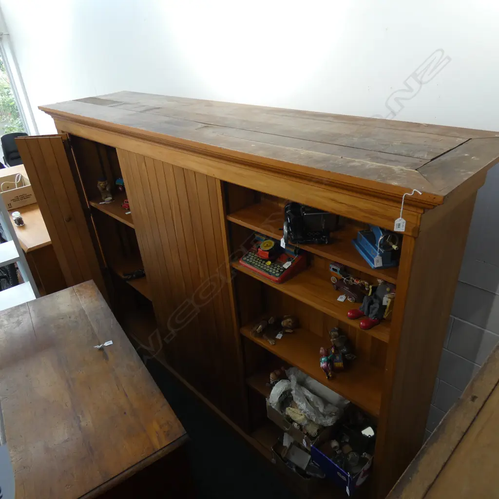 EX AUCKLAND LIBRARY LARGE RIMU DOUBLE SIDED BOOKCASE/CABINET L.2500 D.630 H.1900mm Image 1++