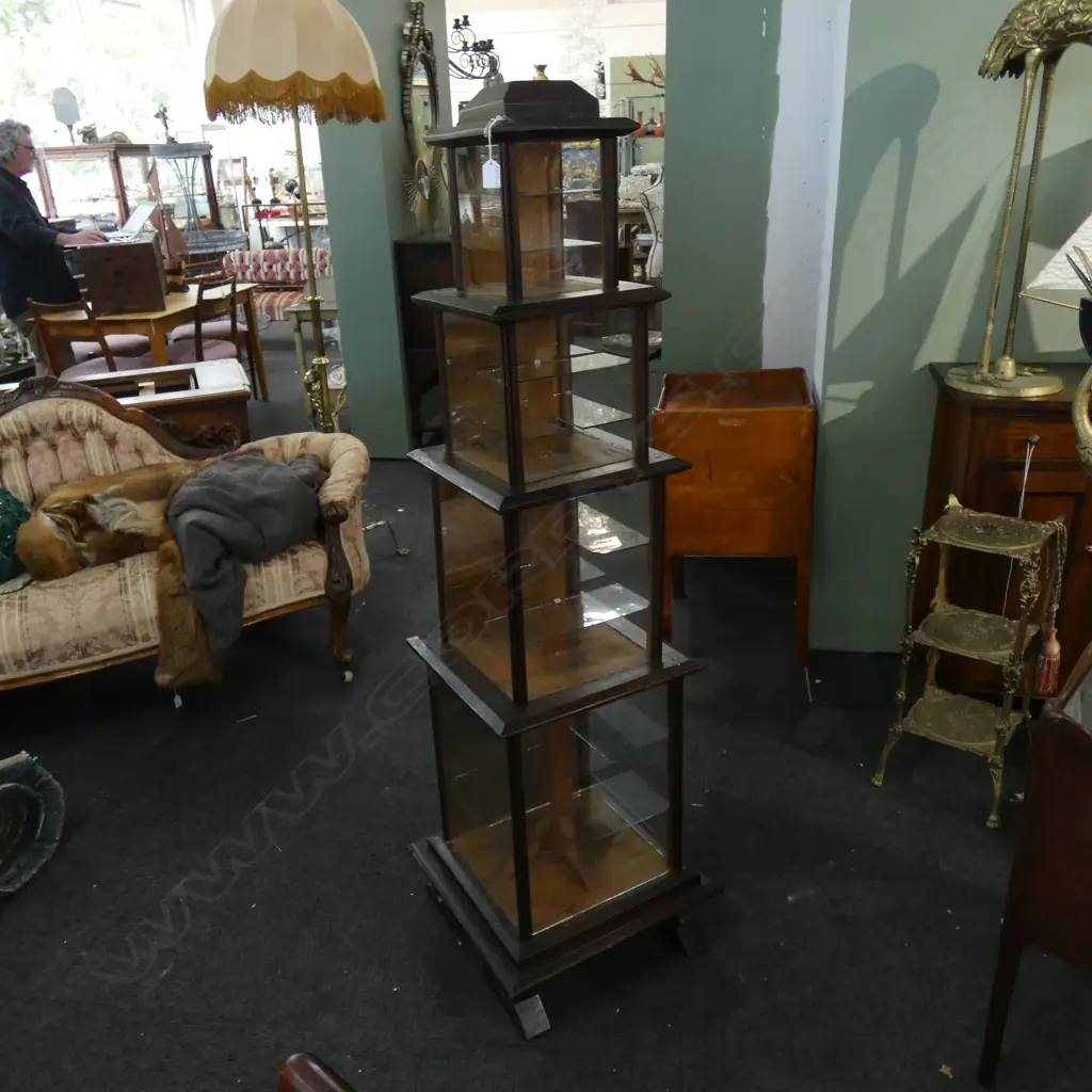 LG 4 TIER HARDWOOD & GLASS COLLECTORS DISPLAY STAND H. 1620 W. 490MM Image 1++