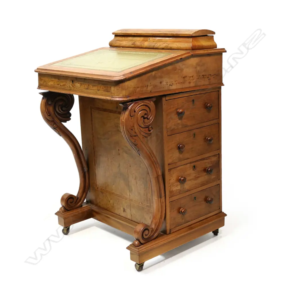 A Victorian figured and burr walnut Davenport desk Image 1++