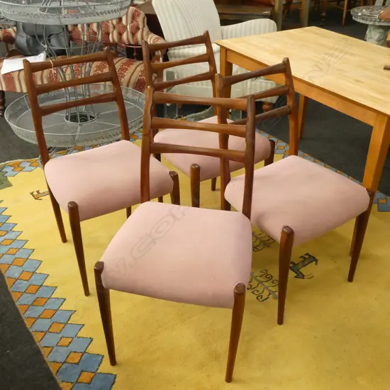 4 MID CENTURY MAHOGANY LADDER BACK DINING CHAIRS...