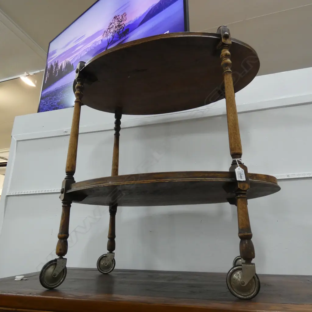 VINTAGE OVAL OAK TEA TROLLEY H.780mm Image 1++