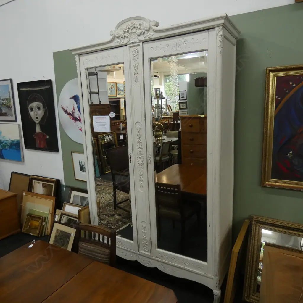 WHITE PAINTED WARDROBE - TWO MIRRORED DOORS (AF) 1400 x 440 x 2300mm Image 1++