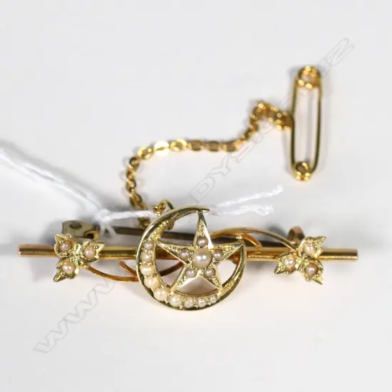 ANTIQUE 15CT GOLD AND PEARL BROOCH 3.36gm