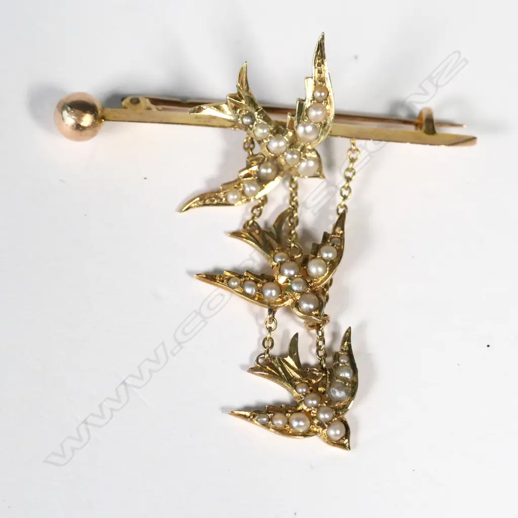 ANTIQUE 15CT GOLD & PEARL BROOCH 4.34gm Image 1++
