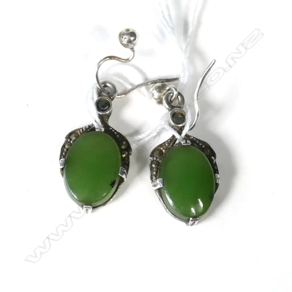 PR SILVER GREENSTONE EARRINGS Image 1++
