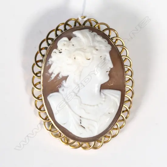 9CT GOLD & CAMEO BROOCH