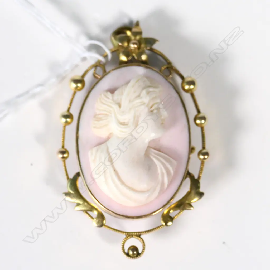 9CT GOLD & CAMEO BROOCH Image 1++