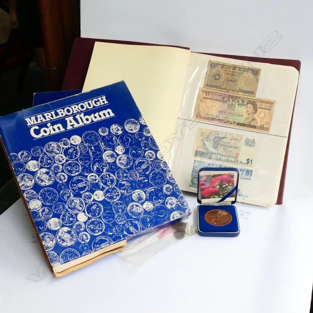 NZ/INTERNATION COIN ALBUM PLUS 1990 COMMONWEALTH GAMES MEDAL Image 1++