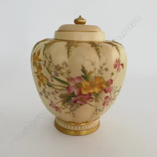 An Edwardian Royal Worcester porcelain hand painted potpourri urn