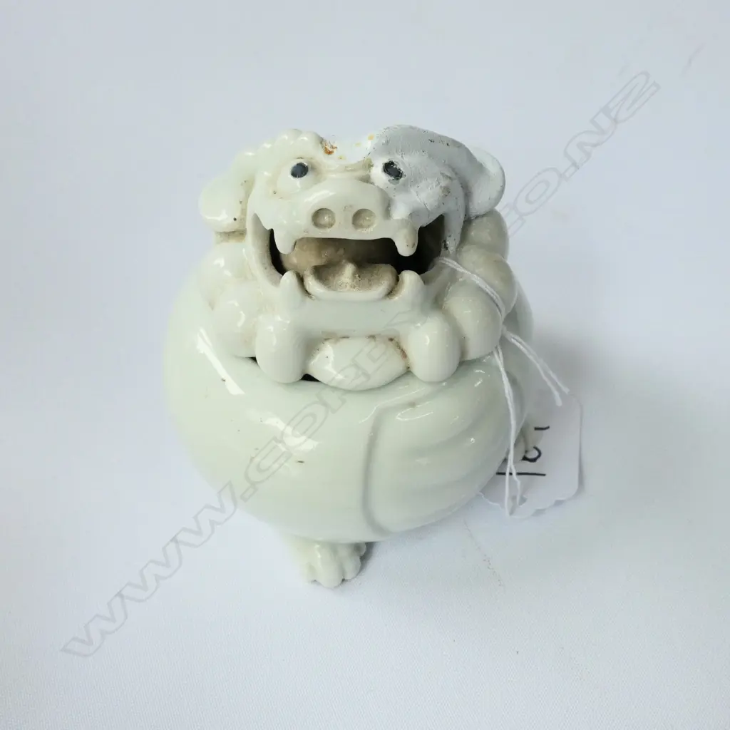 CHINESE CERAMIC LION DOG INCENSE BURNER WITH LID H.190mm RESTORED Image 1++