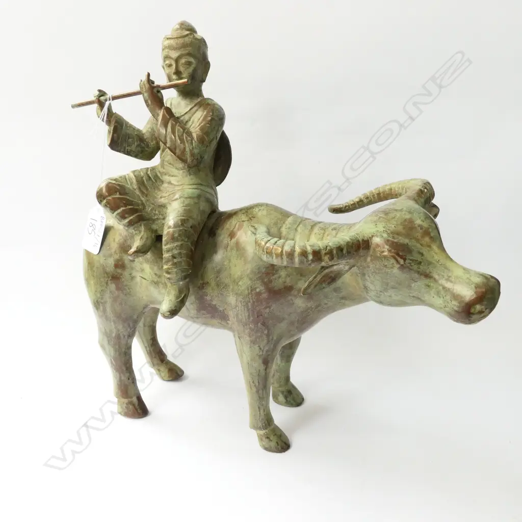BRONZE FLUTE PLAYER ON BUFFALO 320MM L Image 1++