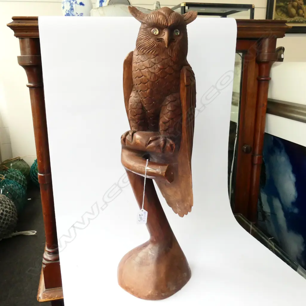 CARVED WOODEN OWL 640MM H Image 1++