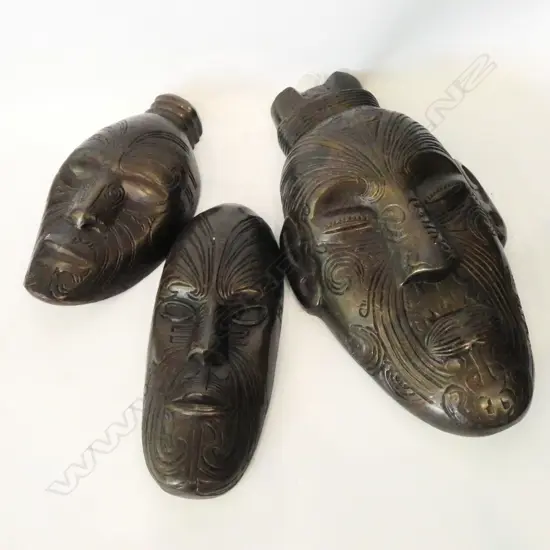 3 BRONZE MAORI FACES