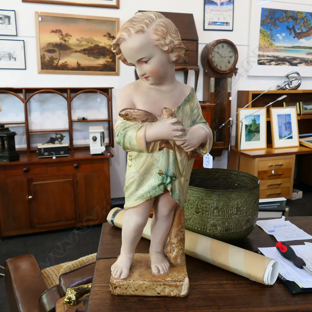 1930'S LARGE PLASTER FIGURE OF A FISHER BOY Image 1++