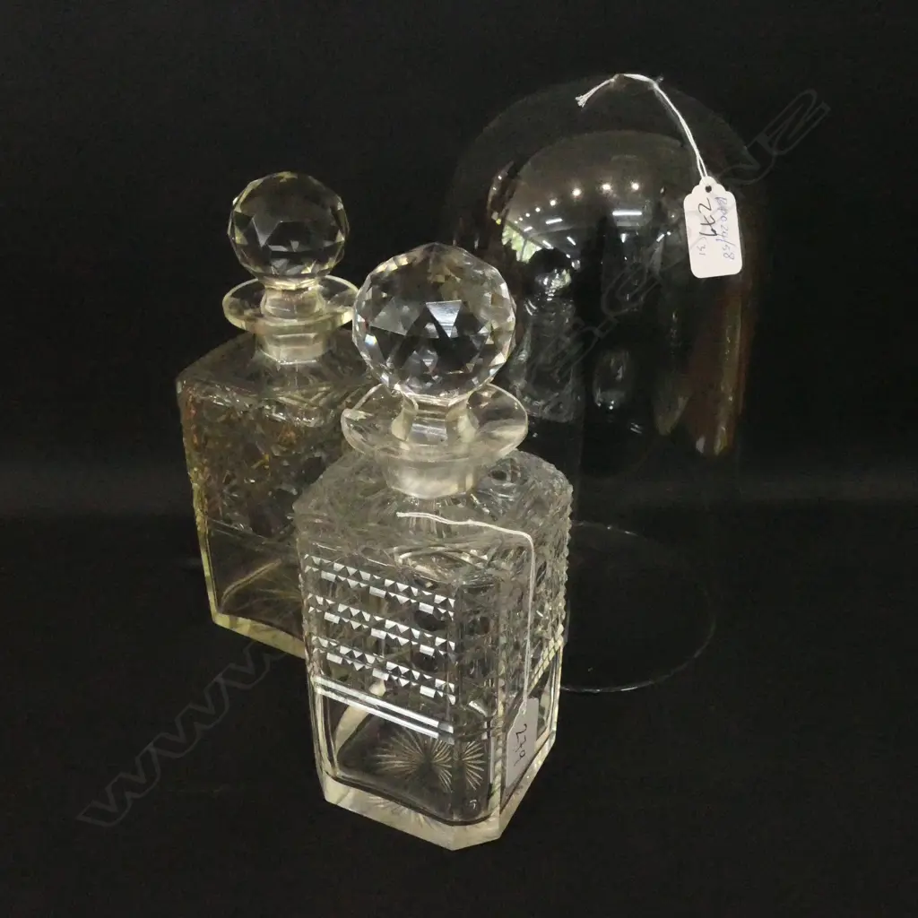 2 CUT CRYSTAL DECANTERS + DOME Image 1++