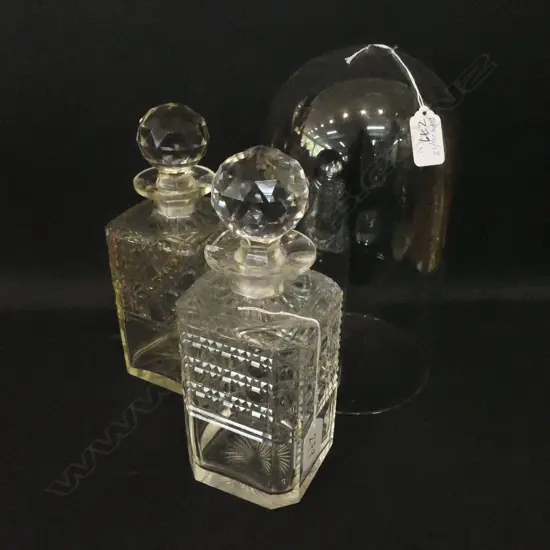 2 CUT CRYSTAL DECANTERS + DOME